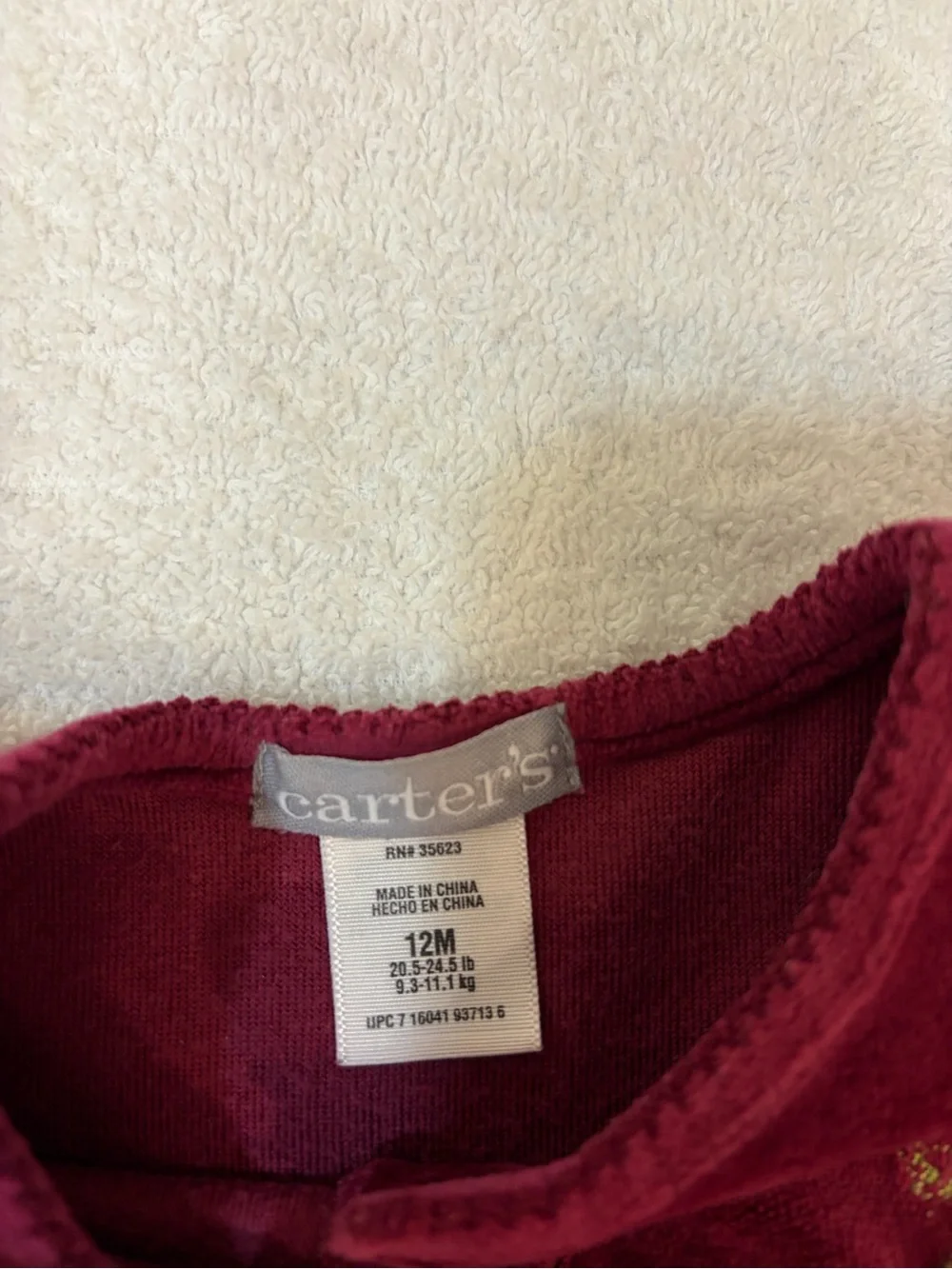 Carter's Burgundy Velour Floral Snap-Front One-Piece Bodysuit